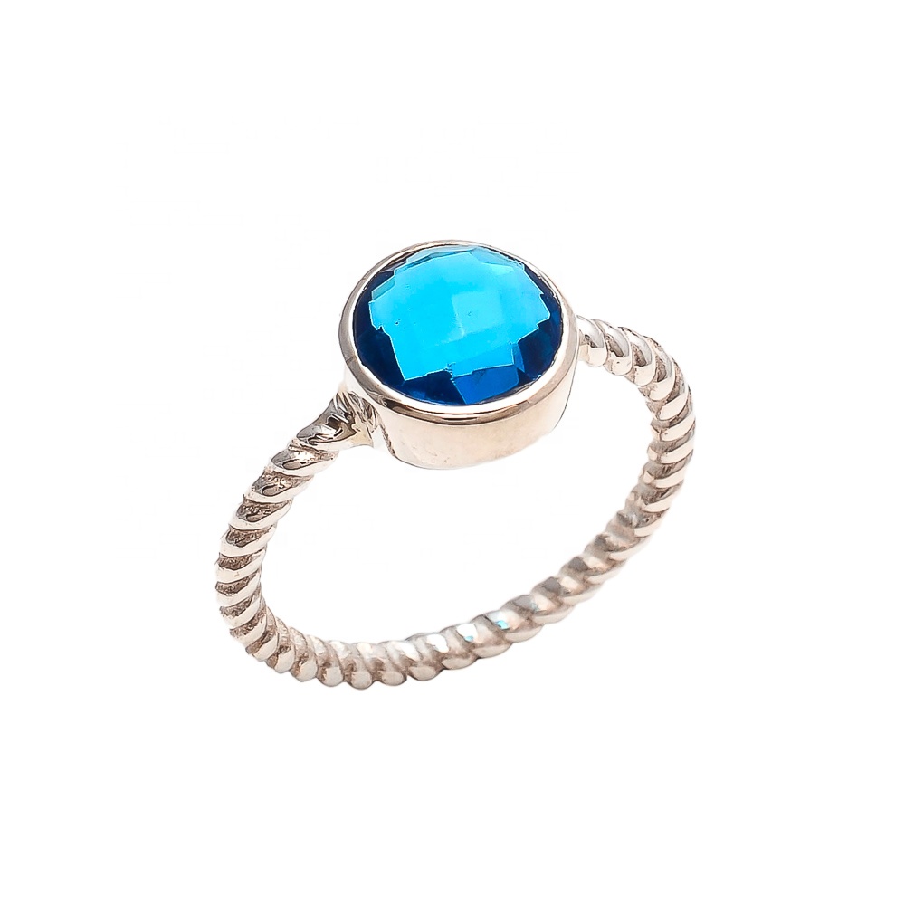 925 Sterling Sliver Blue Topaz Hydro Gemstone Rings Supplier