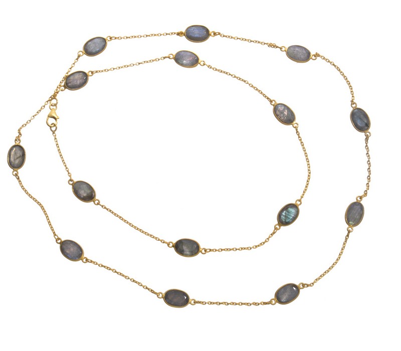 Wholesale Labradorite Gemstone Bazel Chain Necklace