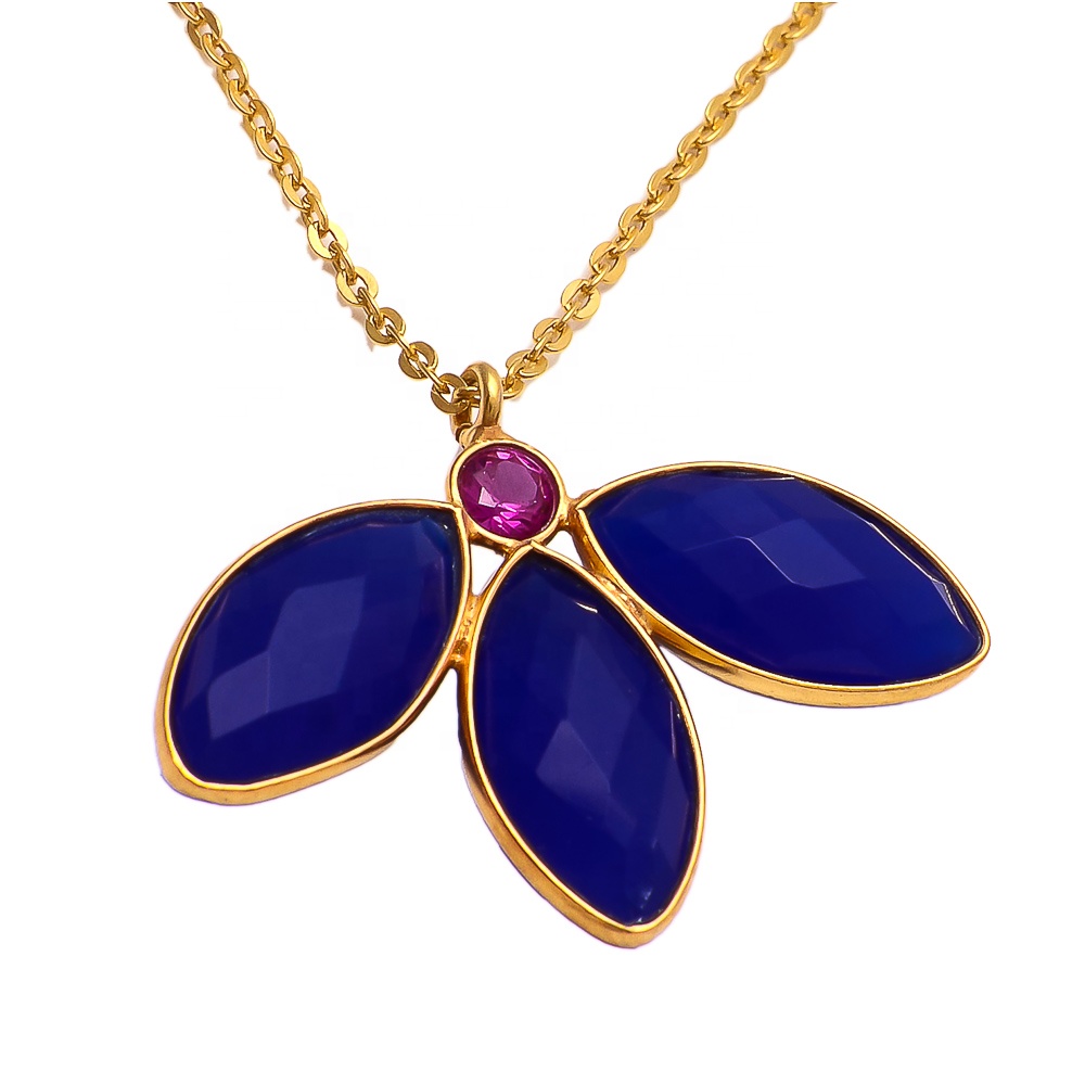 Wholesale Blue Chalcedony & Pink Cz Beautiful Gemstone Necklace
