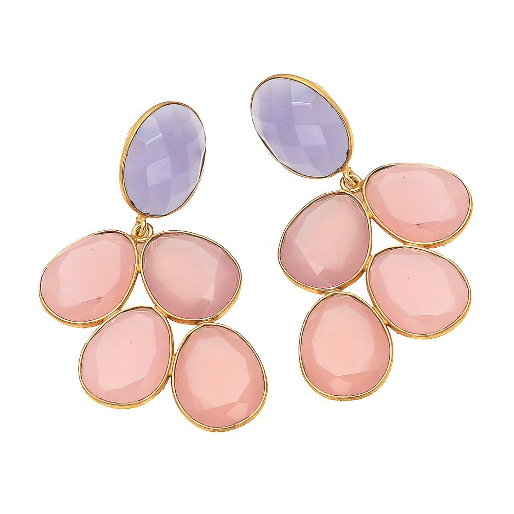 Pink Chalcedony & Lavender Chalcedony 925 Sterling Silver Bezel Earring Supplier