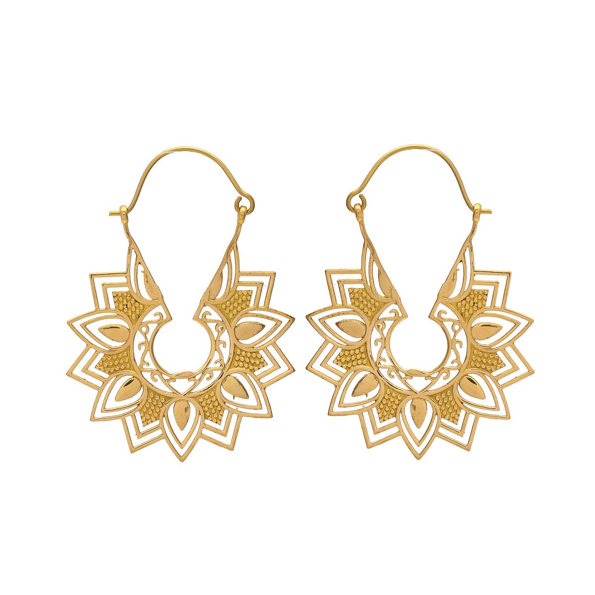 Large gold tone brass earrings boho earrings tribal Indian Earring Exporter