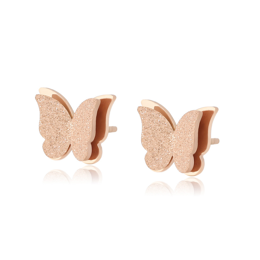 Stainless steel frosted butterfly rose gold stud earrings Exporter