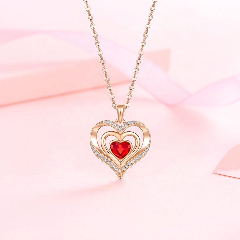 925 Silver Modern Jewelry Love Illusion Necklace Heart Exporter