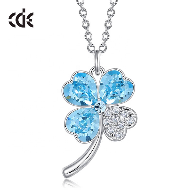 Bestie Jewelry Lucky Blue Rhinestone 4 Leaf Clover Necklace Exporter
