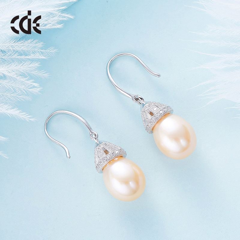 Wholesale  925 Silver Women Real Pearl Drop Earrings