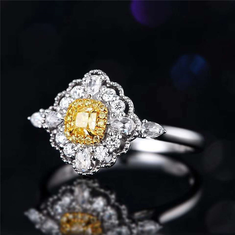 18K Gold 0.21Ct Yellow Diamond Ring Supplier