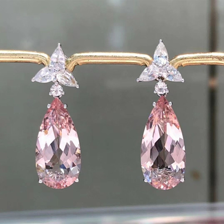 Pink morganite stone earrings Wholesaler