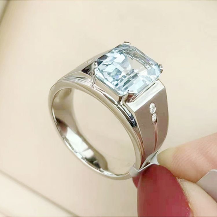 Natural aquamarine men's ring jewelry Supplier