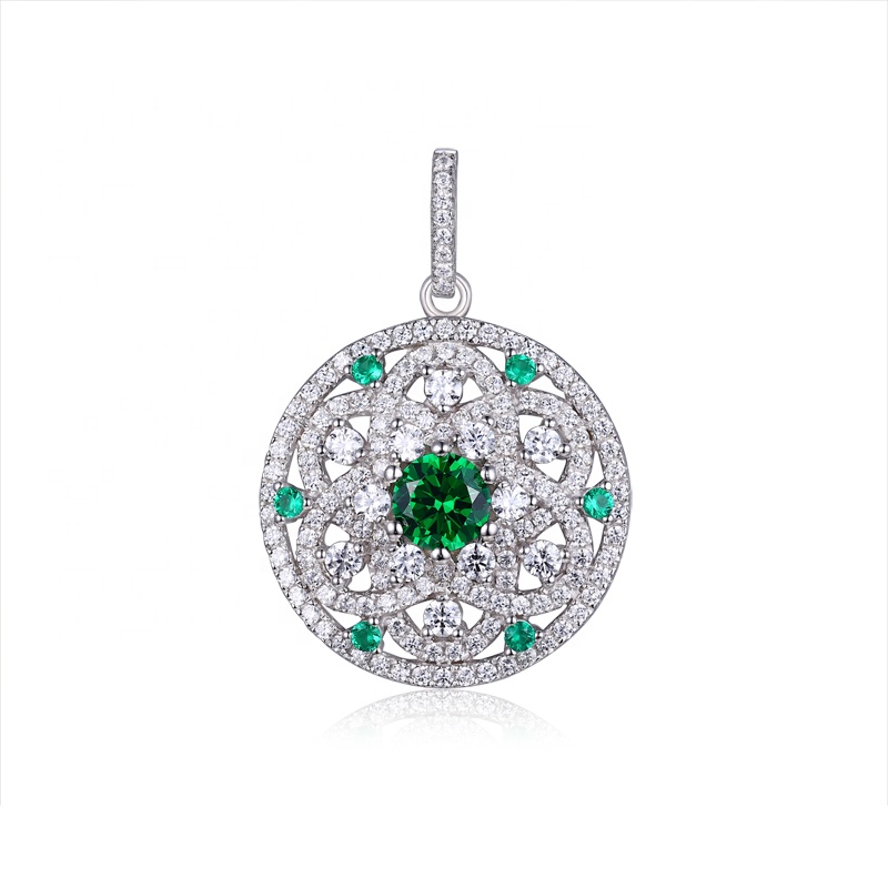 Luxury Big Silver Round Mesh Women Pendant with Green Zircon Exporter