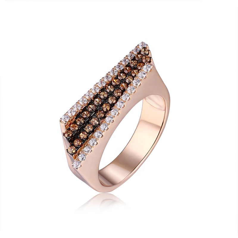 Customized Rings with Two Lines Champagne CZ Rose Gold Plating 925s Exporter