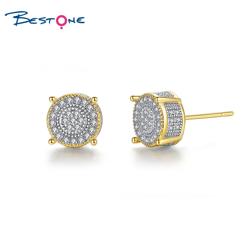 Micro-Paved Grade Cubic Zirconia Brass Stud Earrings Exporter