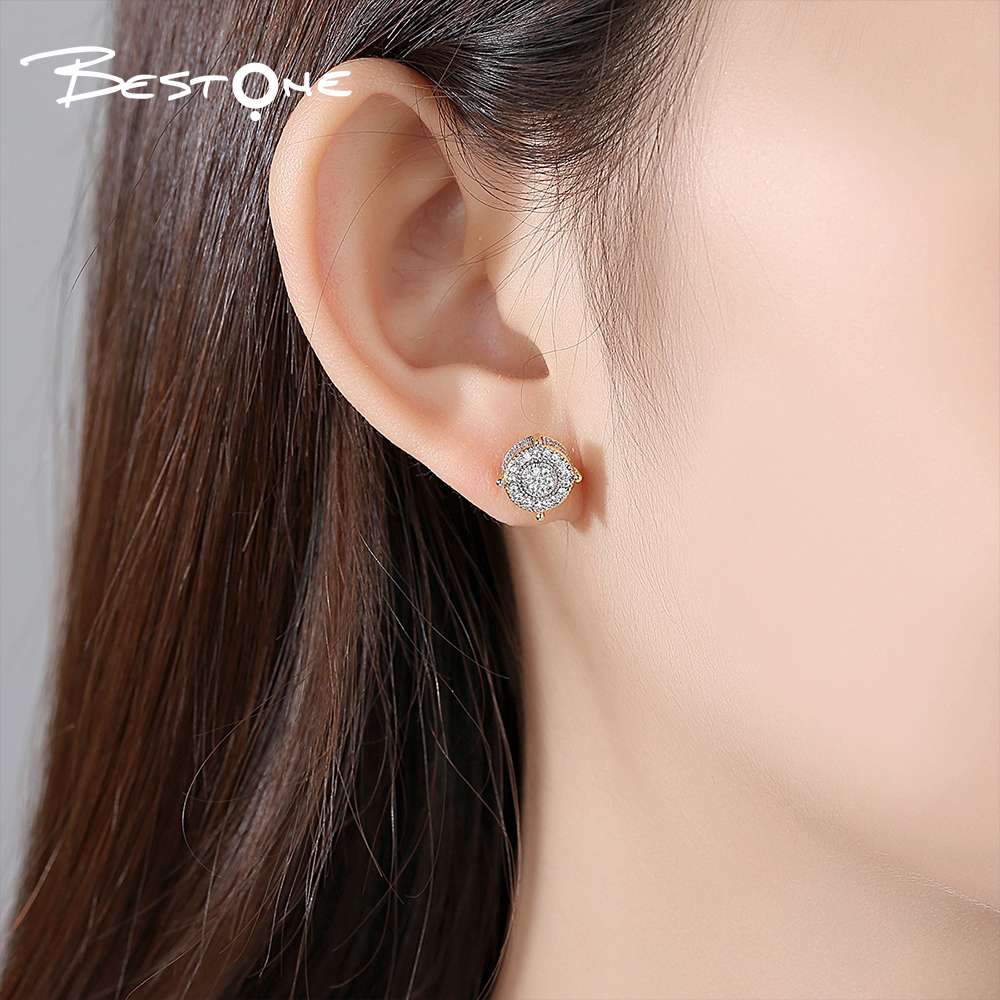 Micro-Paved Grade Cubic Zirconia Brass Stud Earrings Exporter