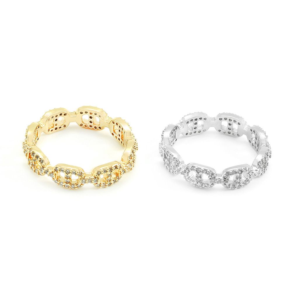 CZ Zircon Diamond Chain Link Hip Hop Ring Exporter