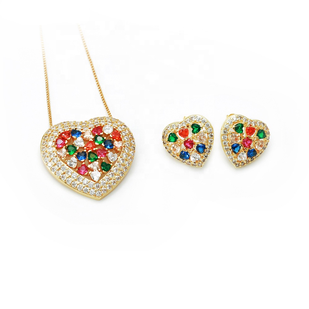Gemstone Pendant Women Love Beauty Jewelry Necklace Earring Jewelry Set Supplier