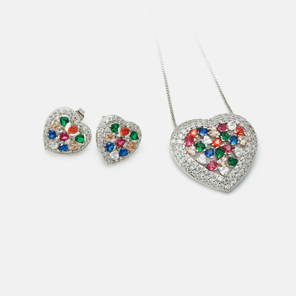 Gemstone Pendant Women Love Beauty Jewelry Necklace Earring Jewelry Set Supplier