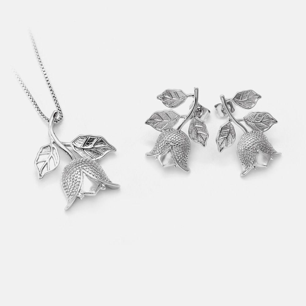 Rose Flower Pendant Women Love Beauty Jewelry Necklace Earring Jewelry Supplier
