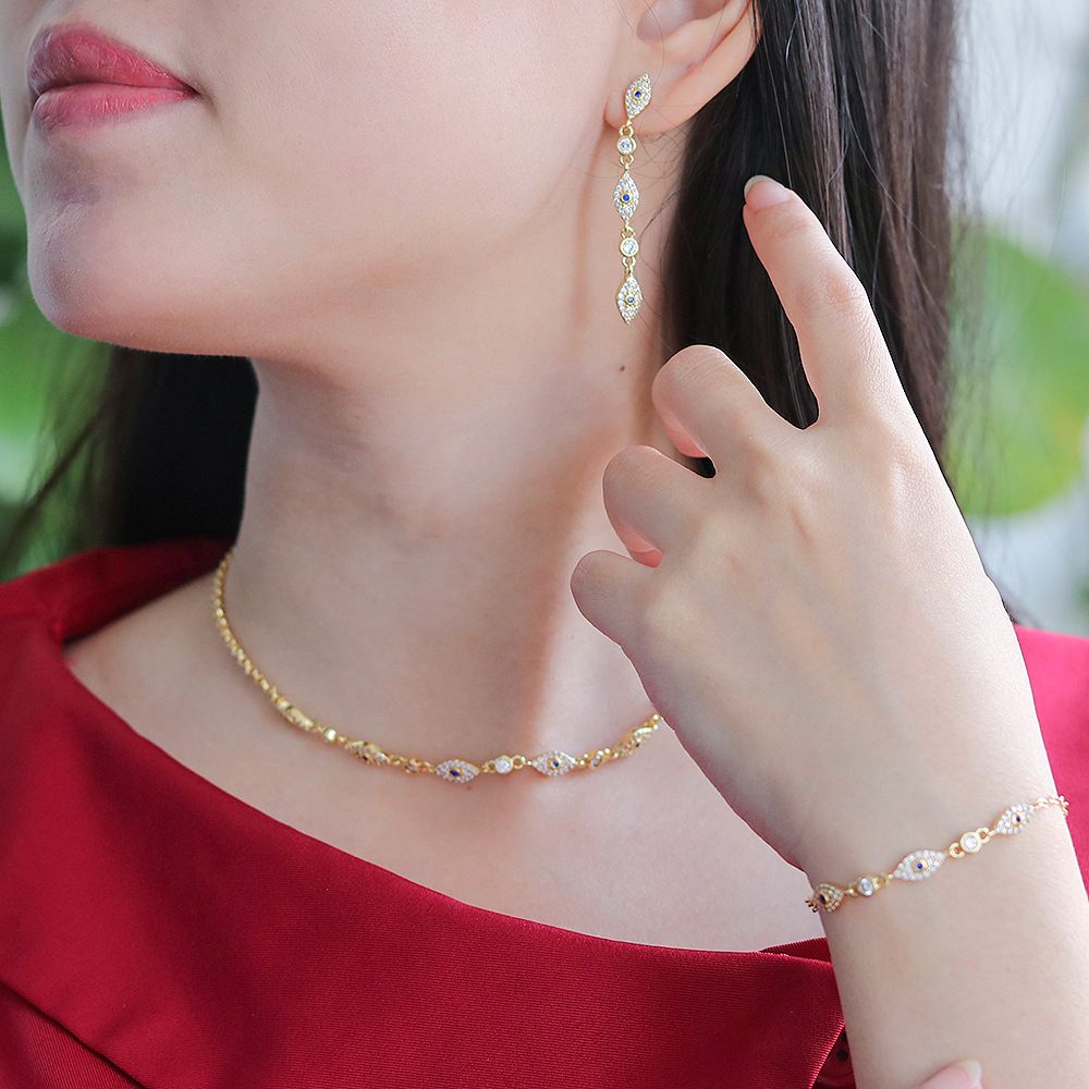 Eye Pendant With Zircon Women Love Beauty Jewelry Gold Color Necklace Supplier