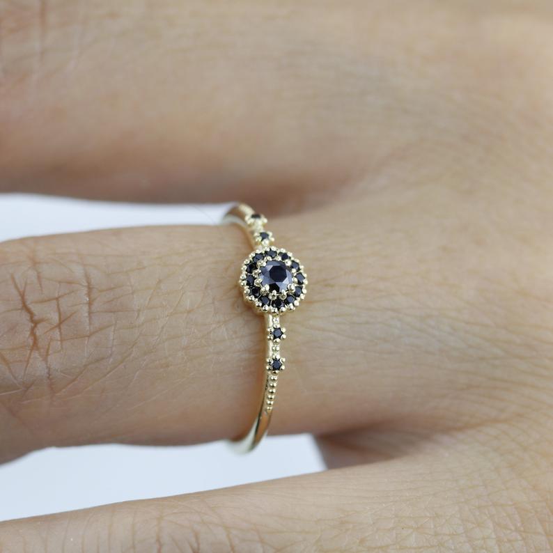 Antique Black Diamond Engagement Ring DesignerJewelry Wholesaler