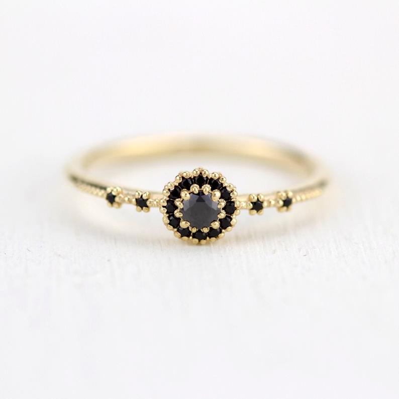 Antique Black Diamond Engagement Ring DesignerJewelry Wholesaler