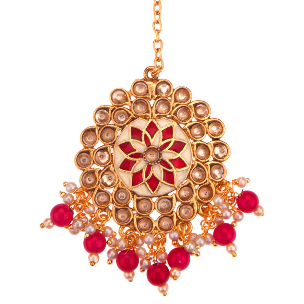 Indian Traditional Meenakari LCD Diamond whit Red Pearls 14k Golden Supplier