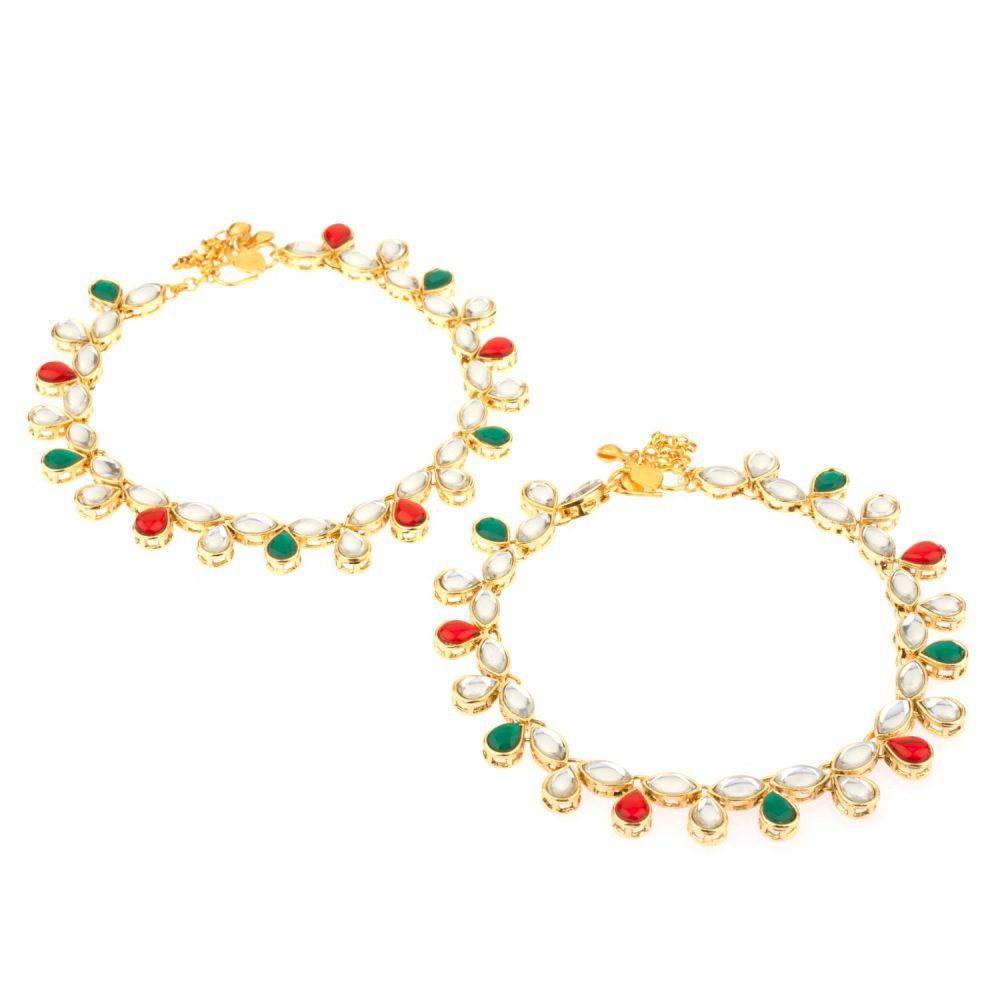 Indian Bollywood 14 Gold Plated Multicolor Bracelet Payal Foot Jewelry Exporter
