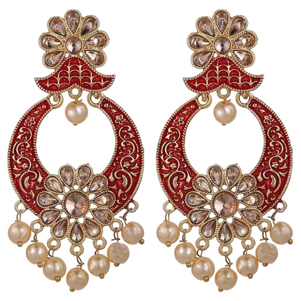 Indian Gold Plated Pearl Drop Dangle Crystal Earrings Set Jhumka Supplier