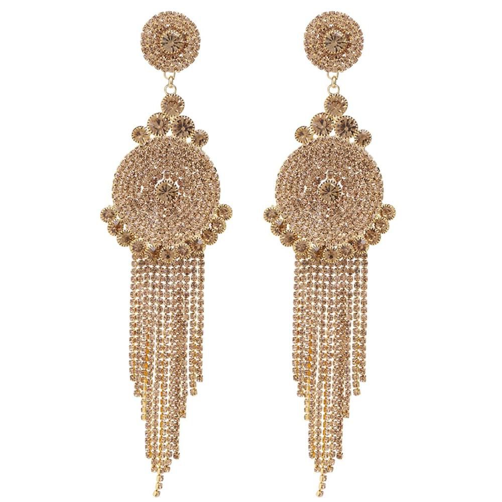 Bollywood Indian Crystal Rhinestone Gold Plated Dangle Tassel Jhumka Supplier