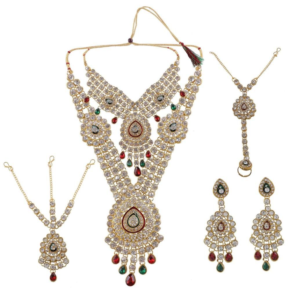 Indian Bollywood Bridal Multicolor Crystal Necklace Earring Necklace Mekar