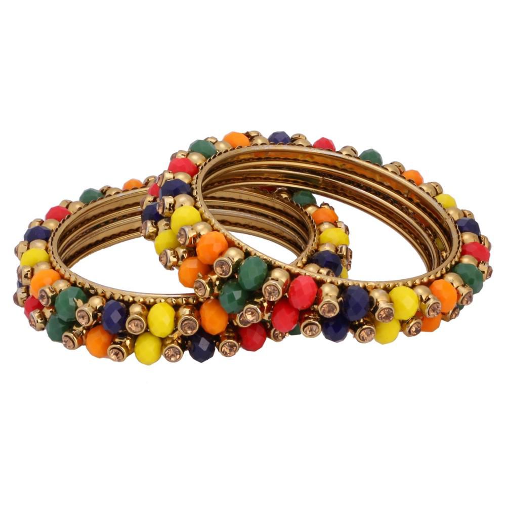 Traditional Gold Plated Multicolor Beads Crystal Bracelet Bangle Mekar