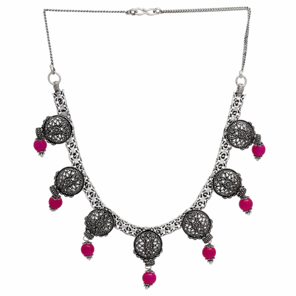 Partywear Special Rani Color Imitation Pearl Oxidised Necklace Manufacturer