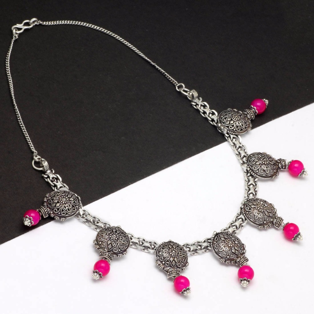 Partywear Special Rani Color Imitation Pearl Oxidised Necklace Manufacturer