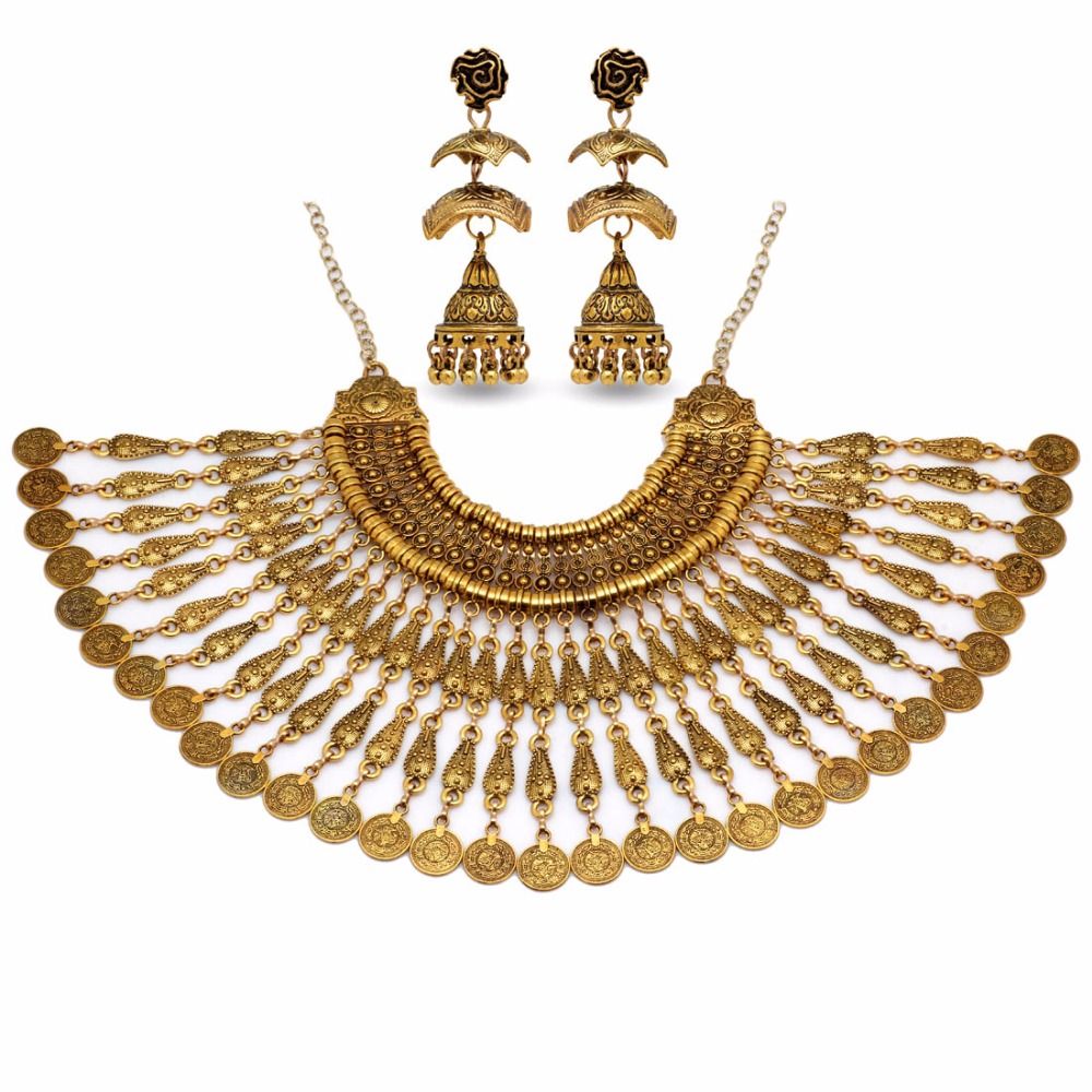 Gold Color Traditional Necklace With Earrings Wholesale