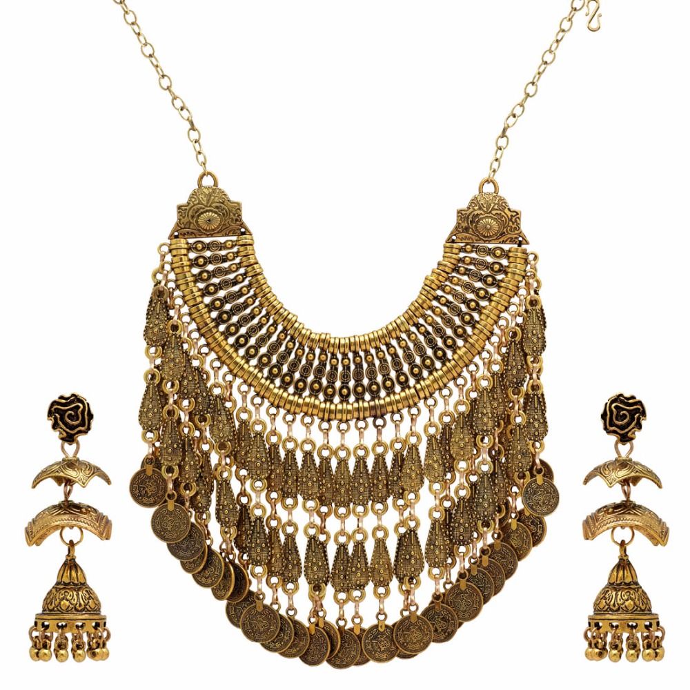 Gold Color Traditional Necklace With Earrings Wholesale