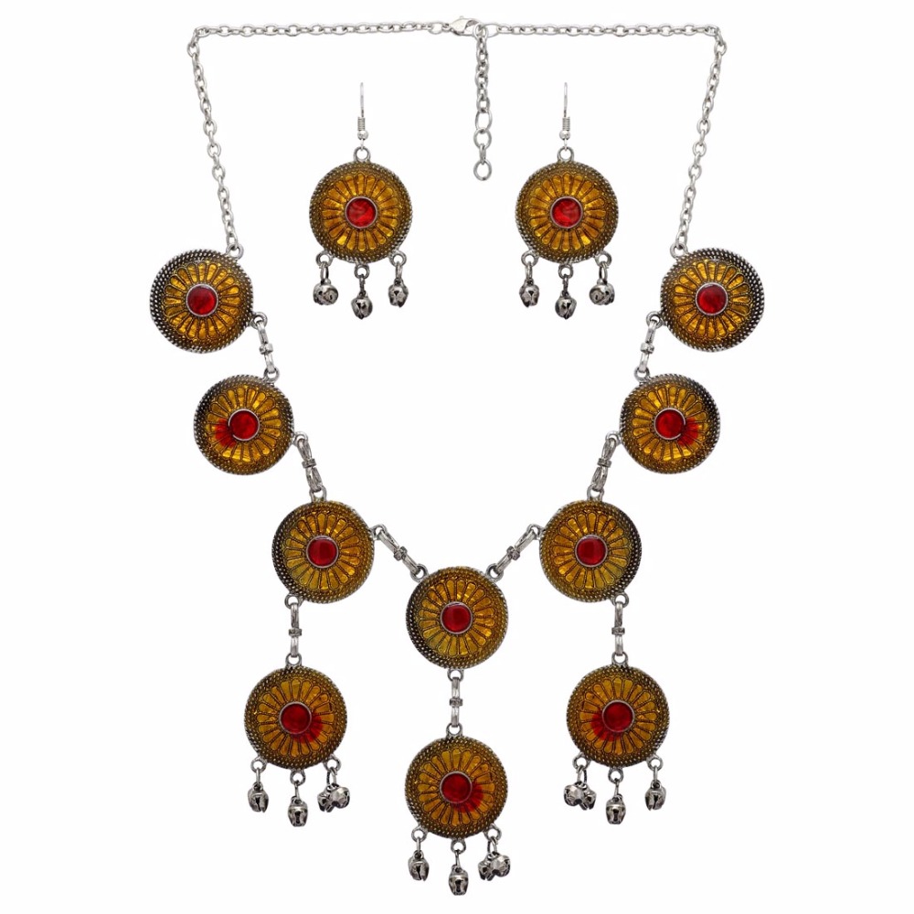 Yellow & Red Color Necklace With Earrings For Women Exporter