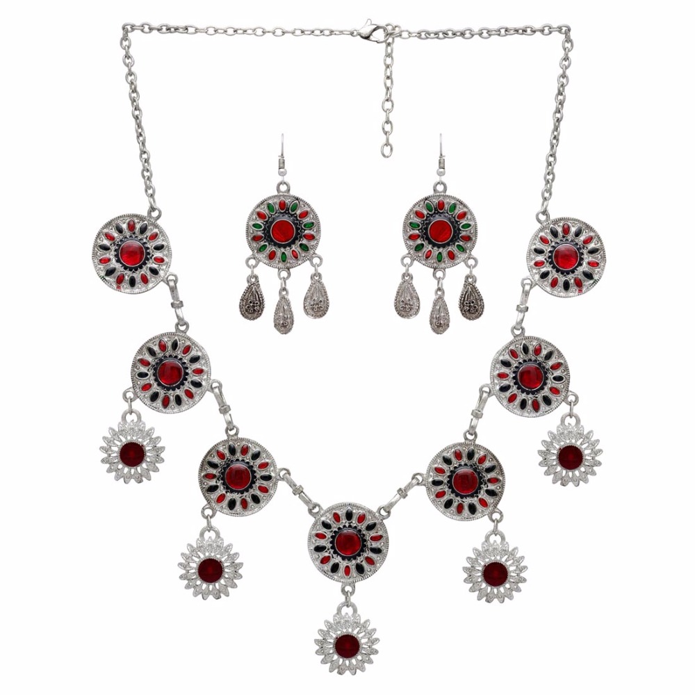 Maroon & Black Color Glass Stone Necklace With Earrings Manufacturer