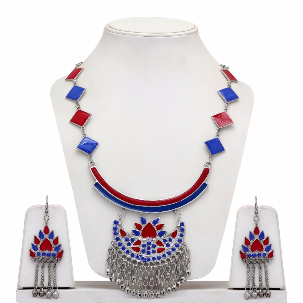 Maroon & Blue Color Necklace With Earrings Exporter