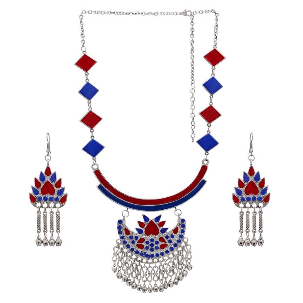 Maroon & Blue Color Necklace With Earrings Exporter