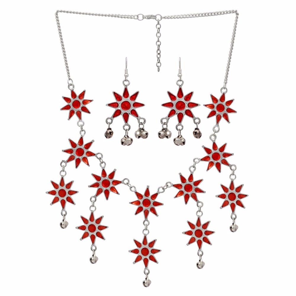 Red Color Traditional Necklace With Earrings Wholesaler