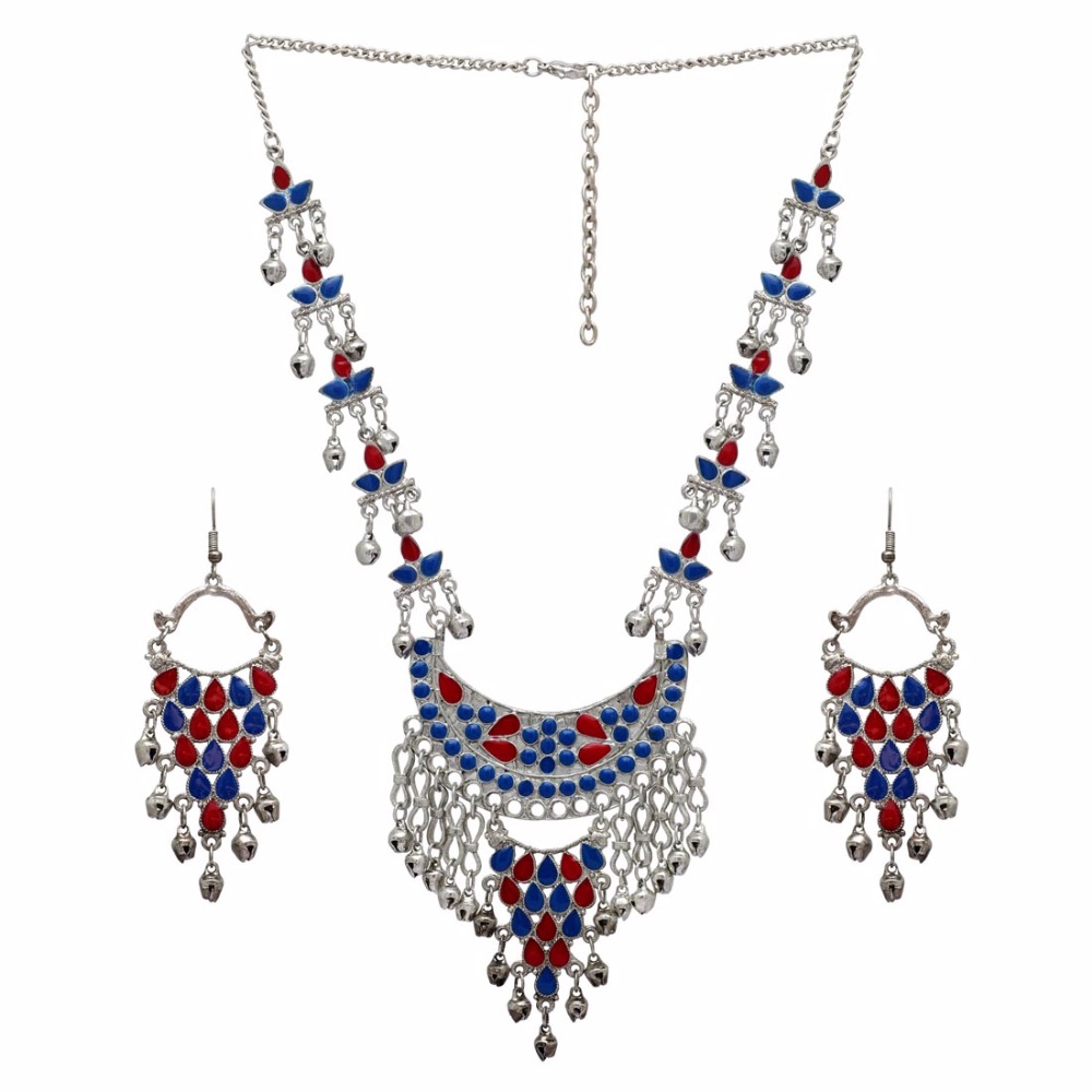 Maroon & Blue Color Necklace With Earrings Manufacturer