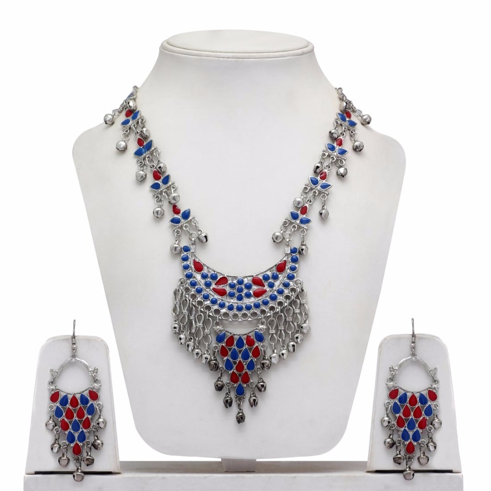 Maroon & Blue Color Necklace With Earrings Manufacturer