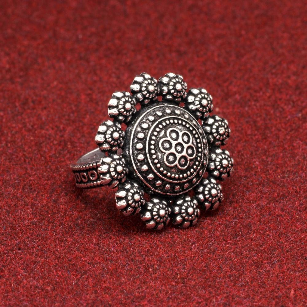 Floral Design Silver Color Oxidised Ring Manufacturer