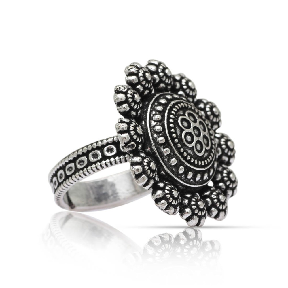 Floral Design Silver Color Oxidised Ring Manufacturer