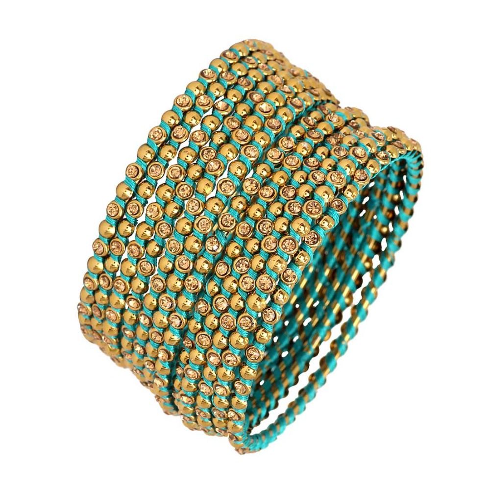 Thread Work With Gold Plating Turquoise Color Glass Stone Bangle Exporter