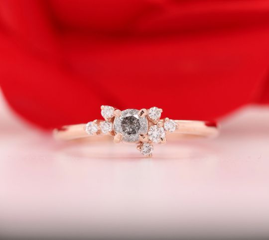 Salt And Pepper Diamond 14K Rose Gold Round Engagement Ring  Wholesaler