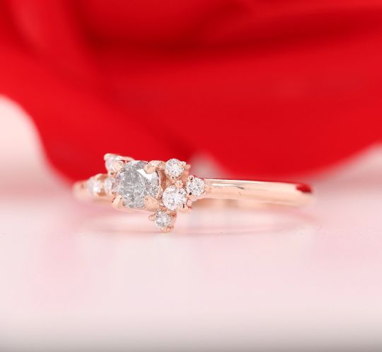 Salt And Pepper Diamond 14K Rose Gold Round Engagement Ring  Wholesaler