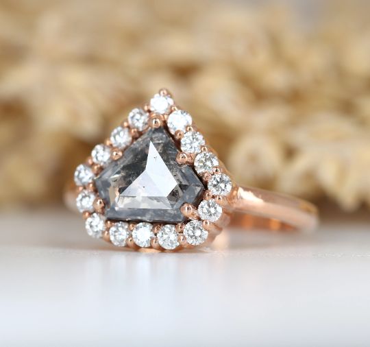 Diamond Shape Salt And Pepper Stone Halo Engagement Ring Exporter