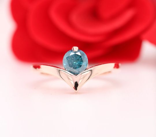 14K Rose Gold Round Brilliant Cut Blue Diamond Engagement Ring  Wholesaler