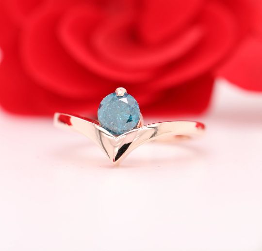 14K Rose Gold Round Brilliant Cut Blue Diamond Engagement Ring  Wholesaler