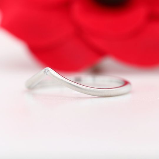 White Diamond Matte Finish V Shape White Gold Wedding Band Exporter