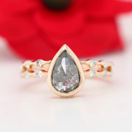 Salt And Pepper Diamond Ring On 14K Yellow Gold Galaxy Diamond Wholesaler